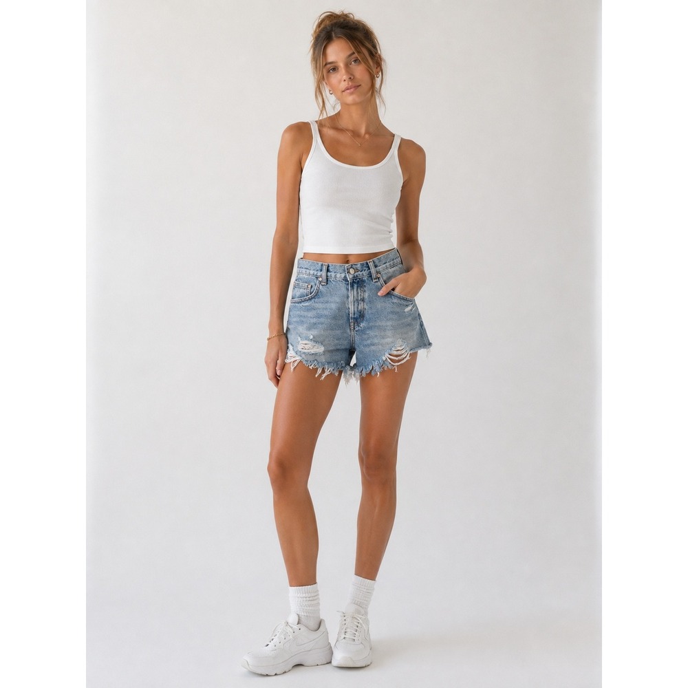 Free People We The Free Distressed Cutoff Denim Shorts Womens 26 Raw Hem